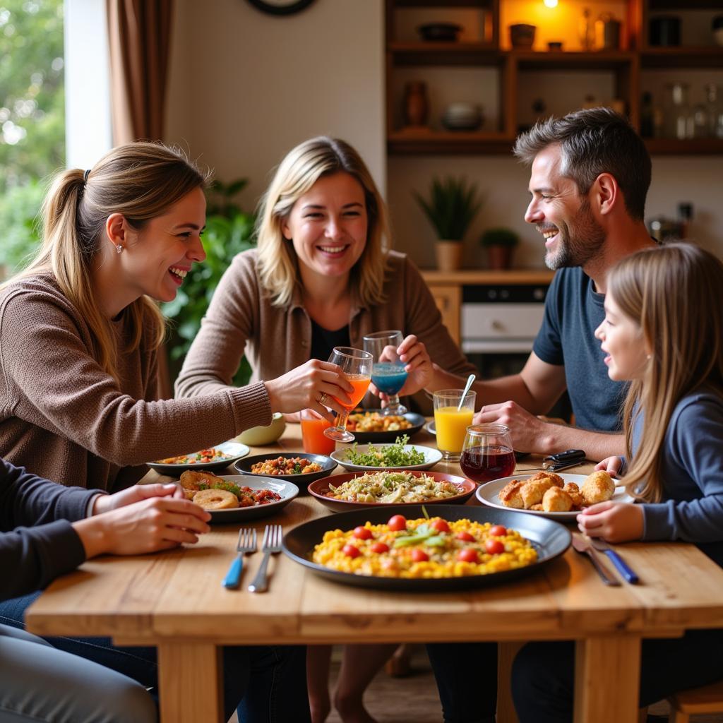 Spanish Family Enjoying Paella Dinner at Air Papan Homestay