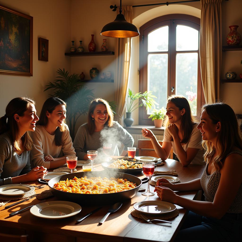 Spanish Family Enjoying Paella Dinner at D Qiano Homestay