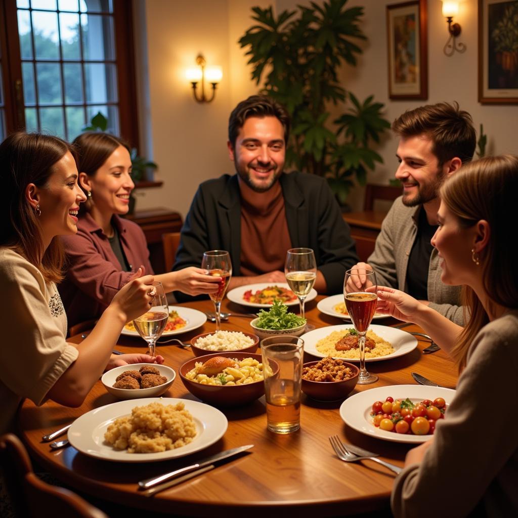 Spanish Family Enjoying Dinner Together During a Homestay