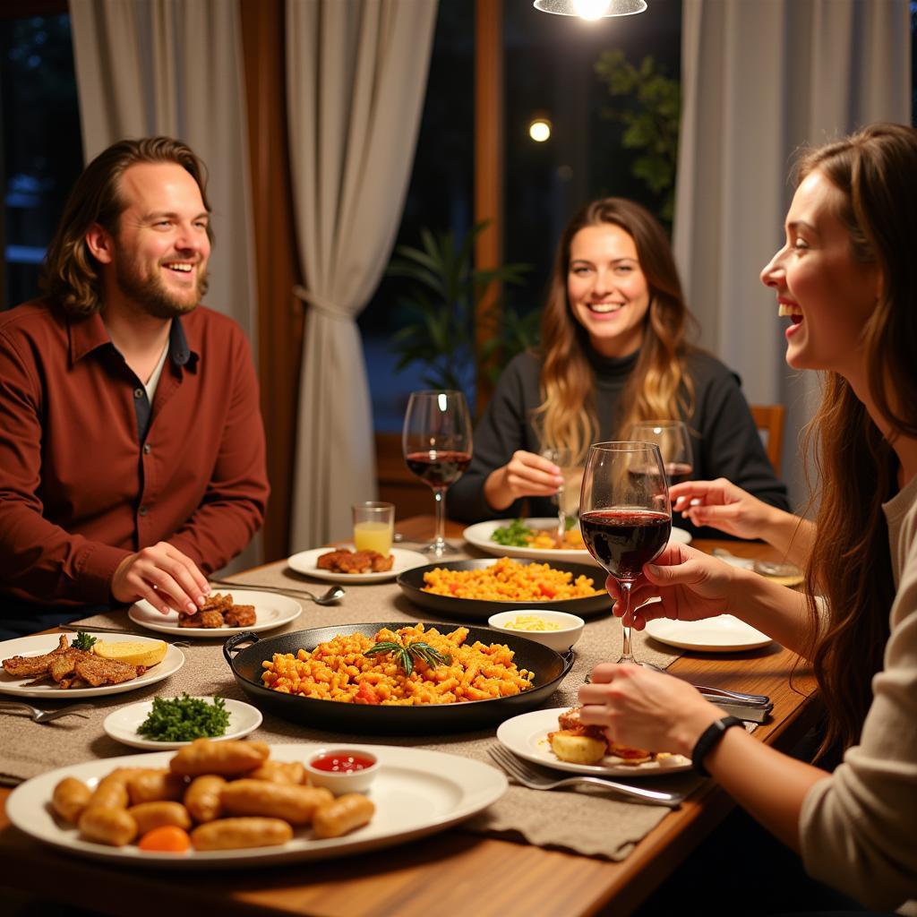 Spanish Family Enjoying a Homestay Dinner