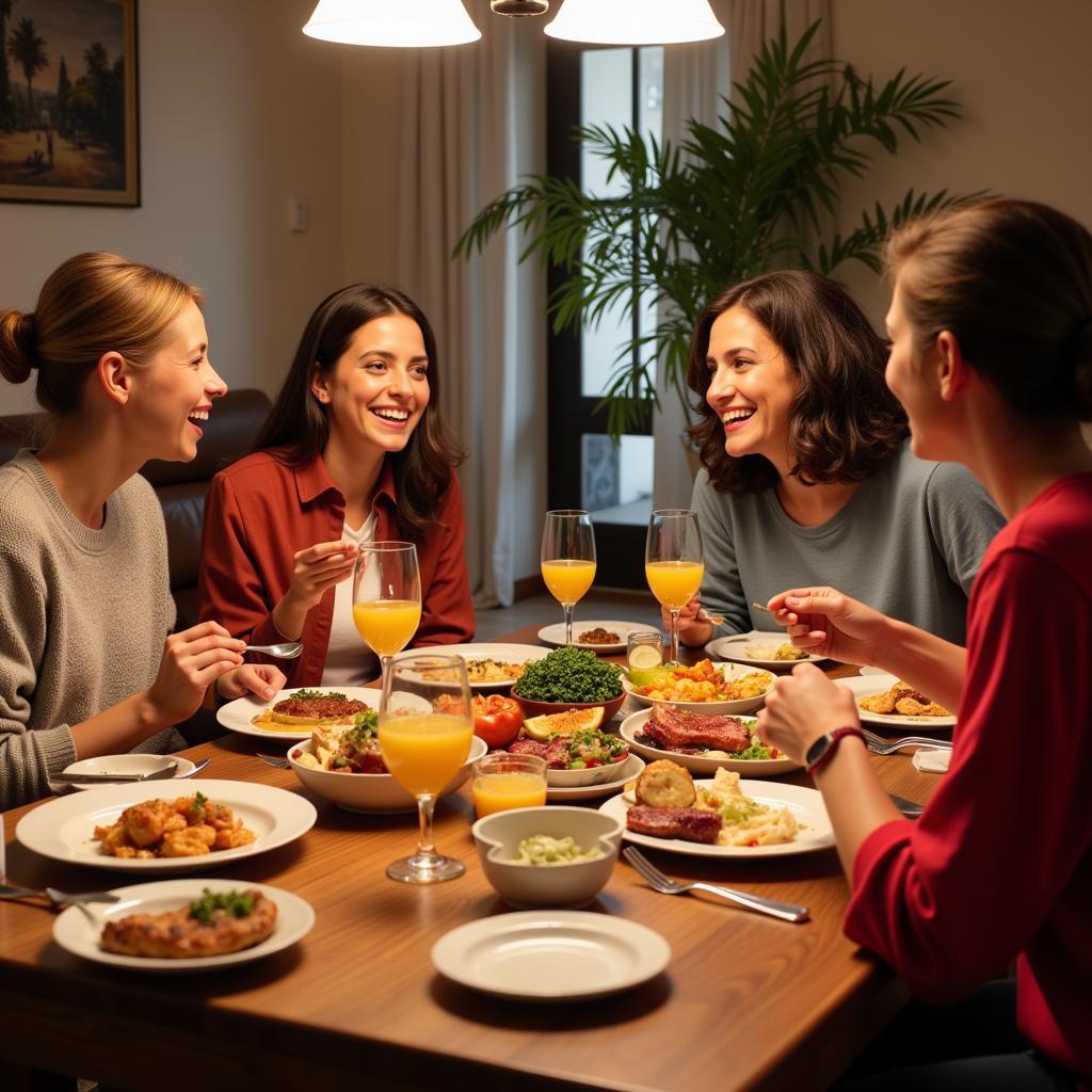 Spanish Family Sharing a Meal During Homestay