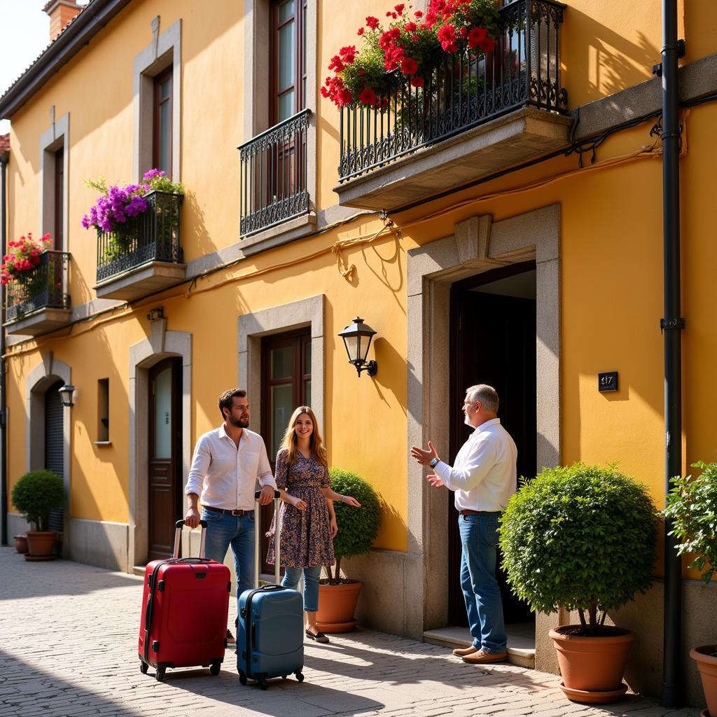 Smiling Spanish family welcoming guests to their home for a homestay PJS 7 experience