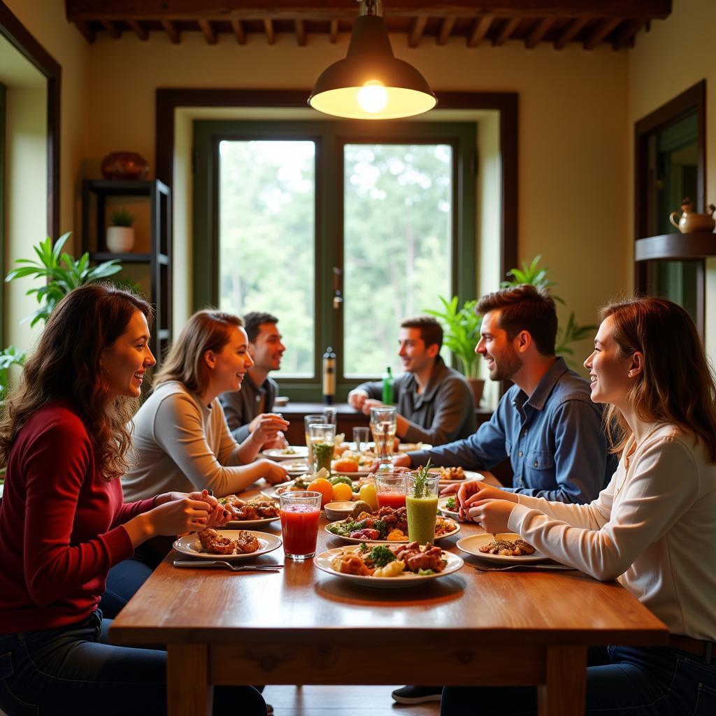 Family Meal at a Green Roof Homestay