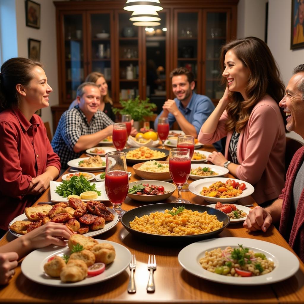 Sharing a traditional Spanish meal with a local family