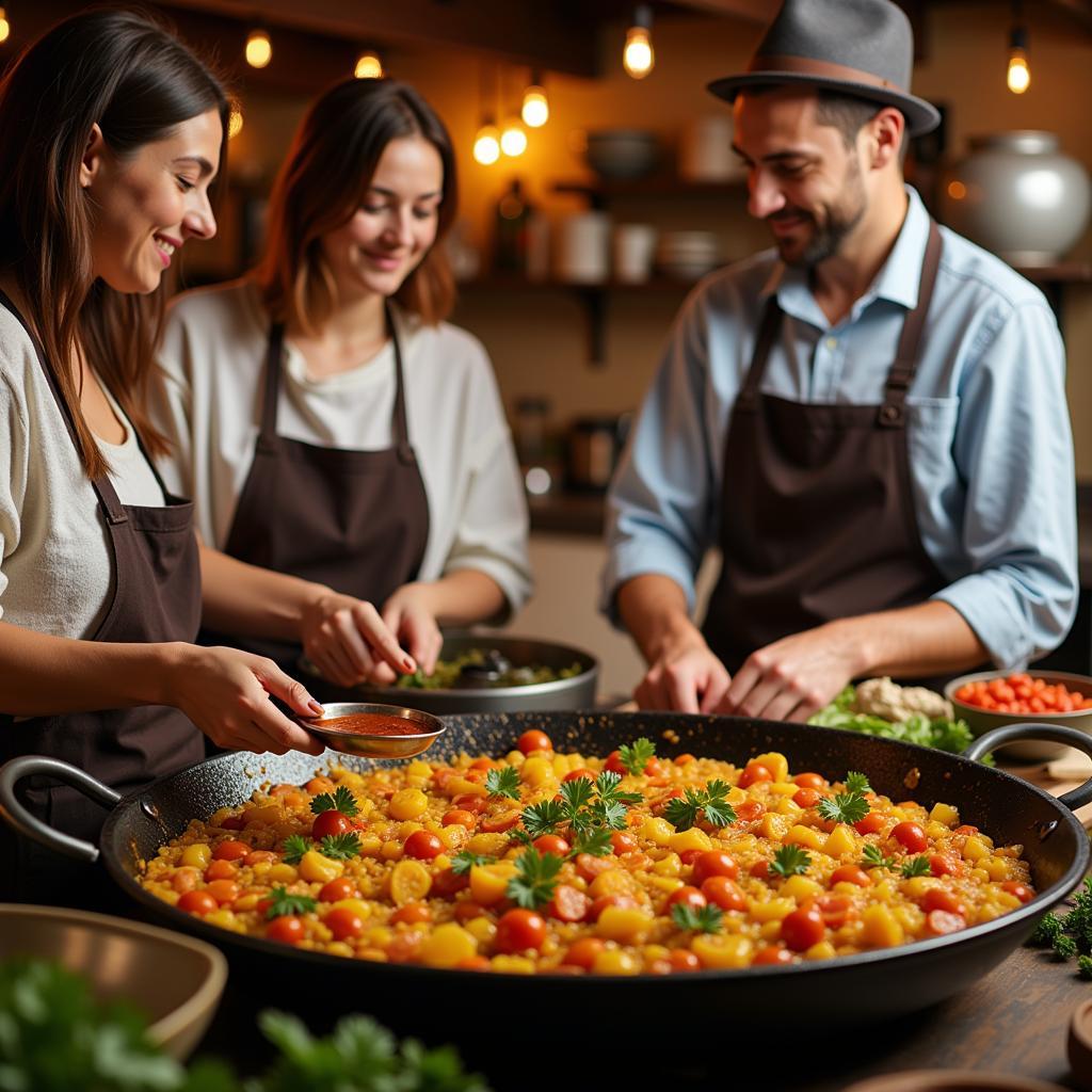 Spanish Family Preparing Paella