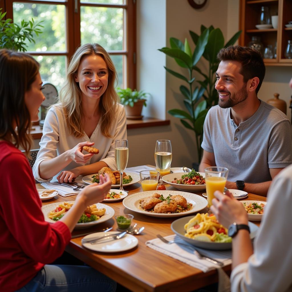 Spanish Family Sharing a Meal with Guest