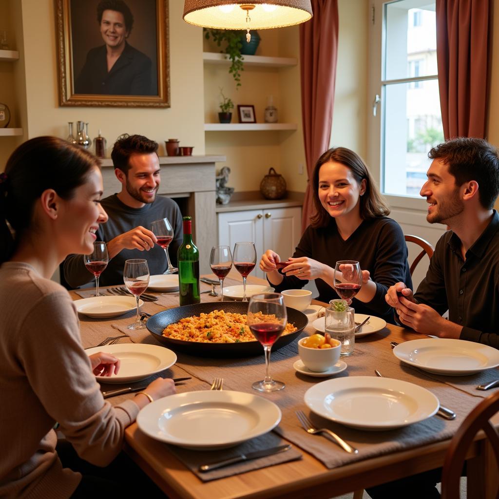 Spanish Family Sharing Meal with Homestay Guest