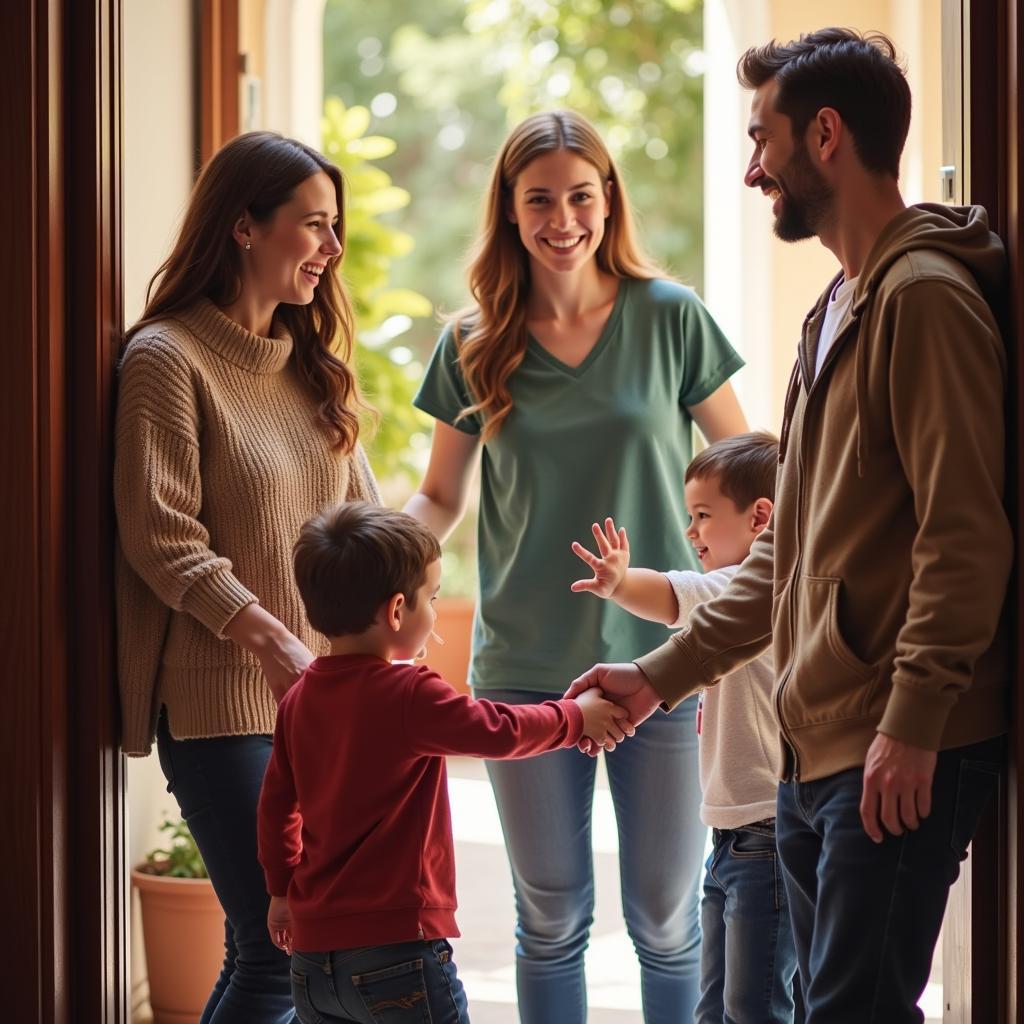 Spanish Family Welcoming Guests into their Home