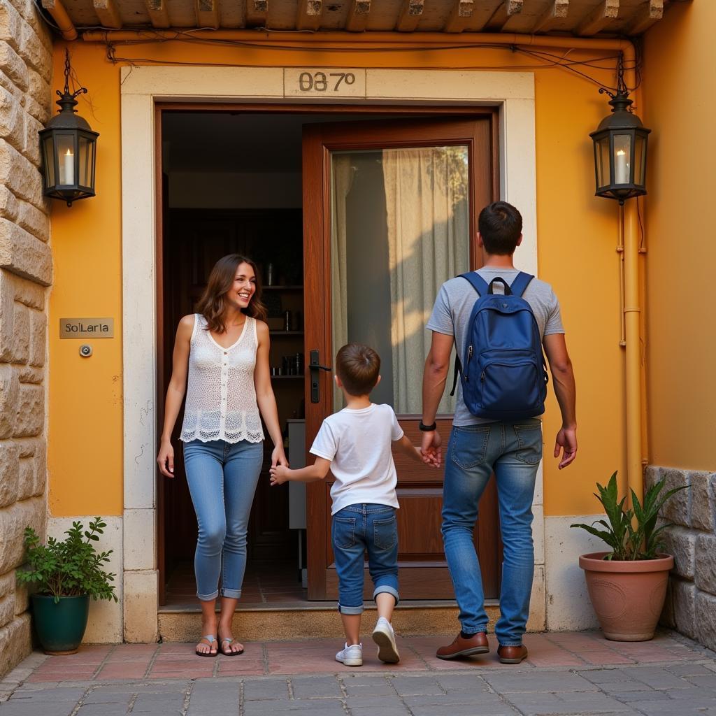 Spanish Family Welcoming Traveler