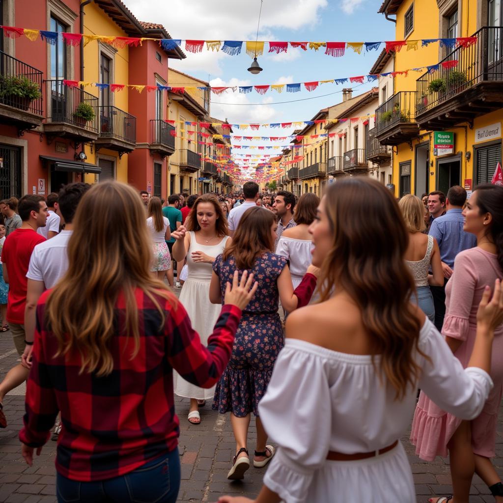 Guests participating in a Spanish fiesta during their homestay.