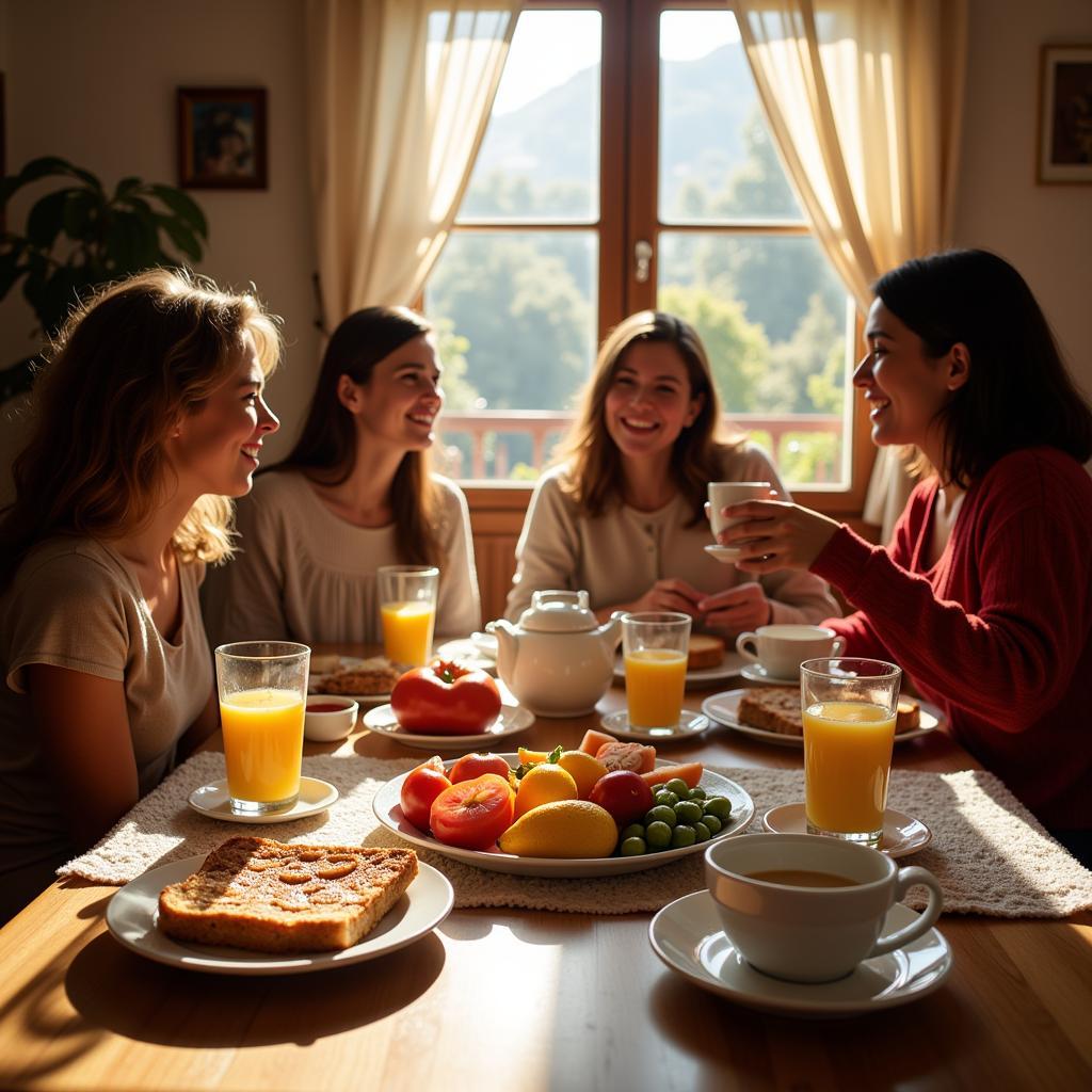 Enjoying a traditional Spanish breakfast with your homestay family