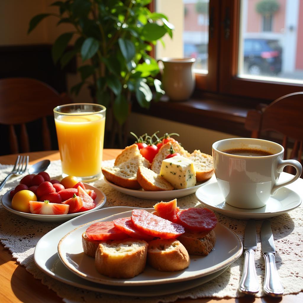 A delicious Spanish breakfast spread in a homestay