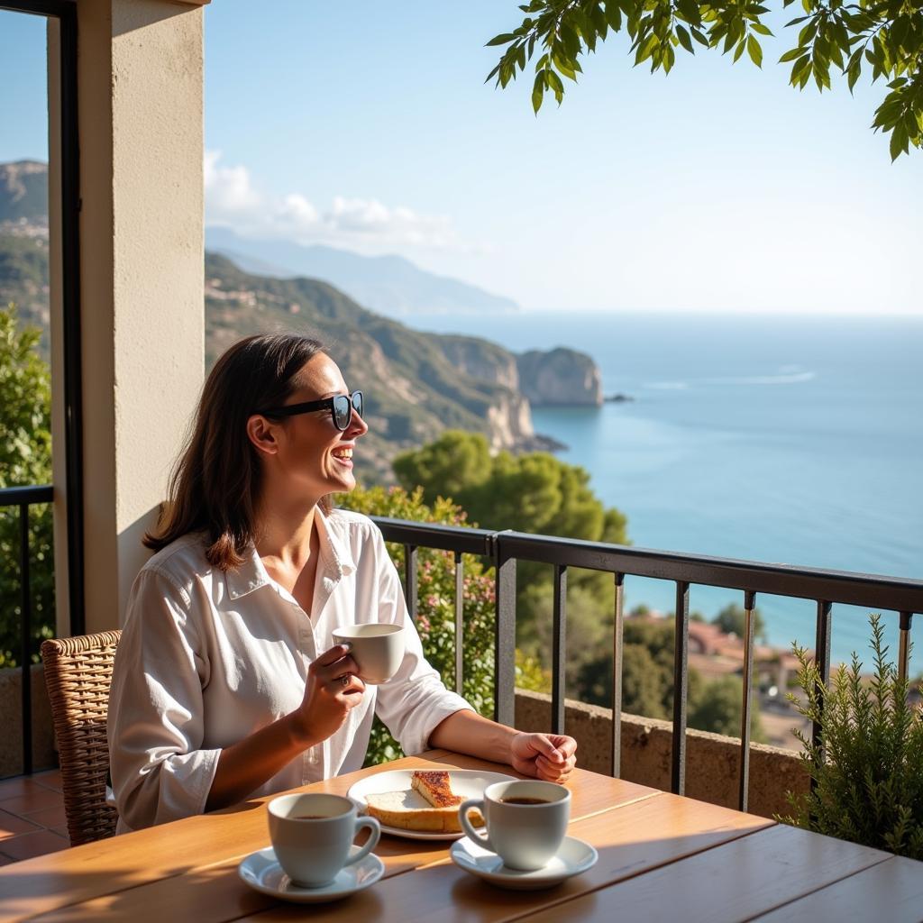 Relaxing at a Spanish homestay with coastal view