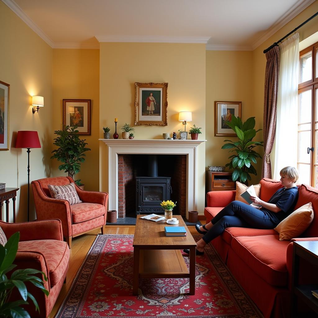 Relaxing in the comfortable living room of a Spanish homestay