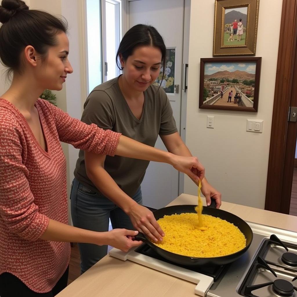 Learning to Cook Paella in a Spanish Homestay