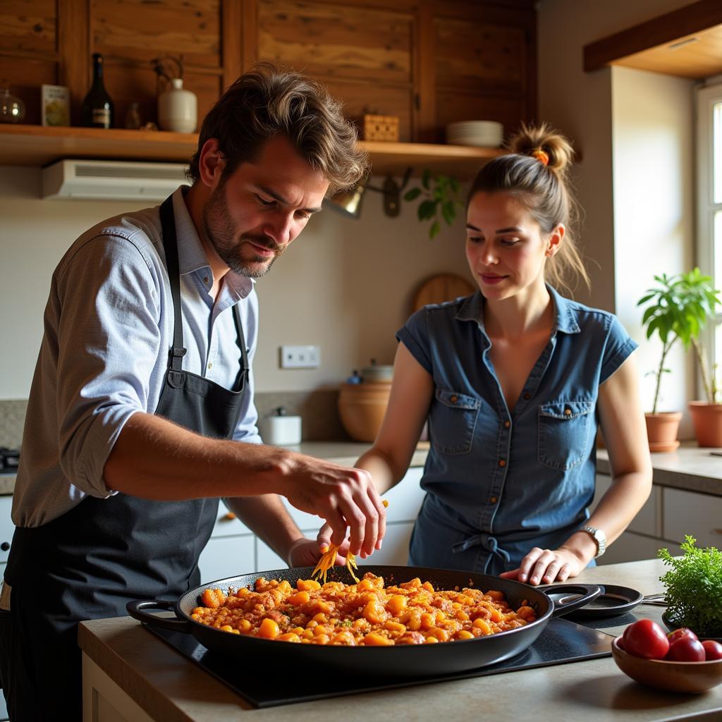 Learning to Cook Paella in a Spanish Homestay