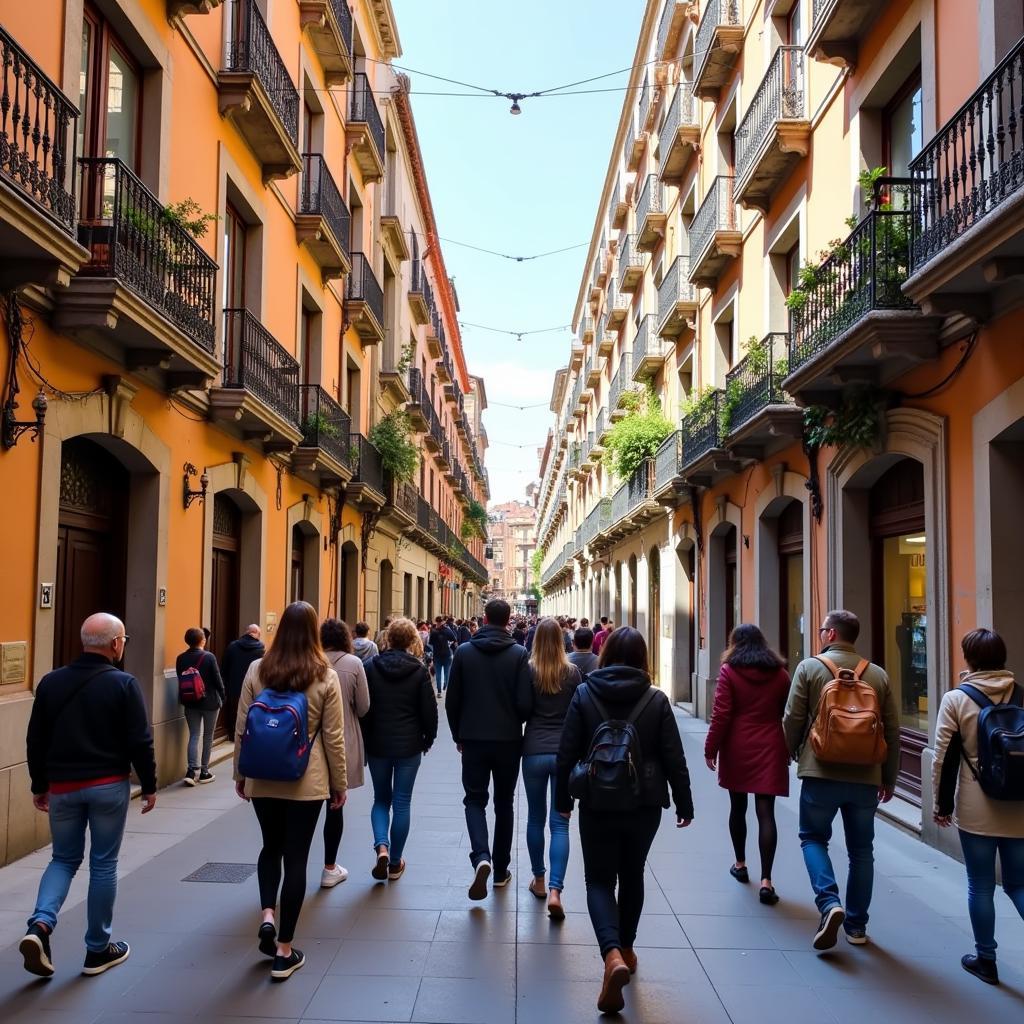 Homestay guests explore the vibrant streets of Barcelona with their local host.