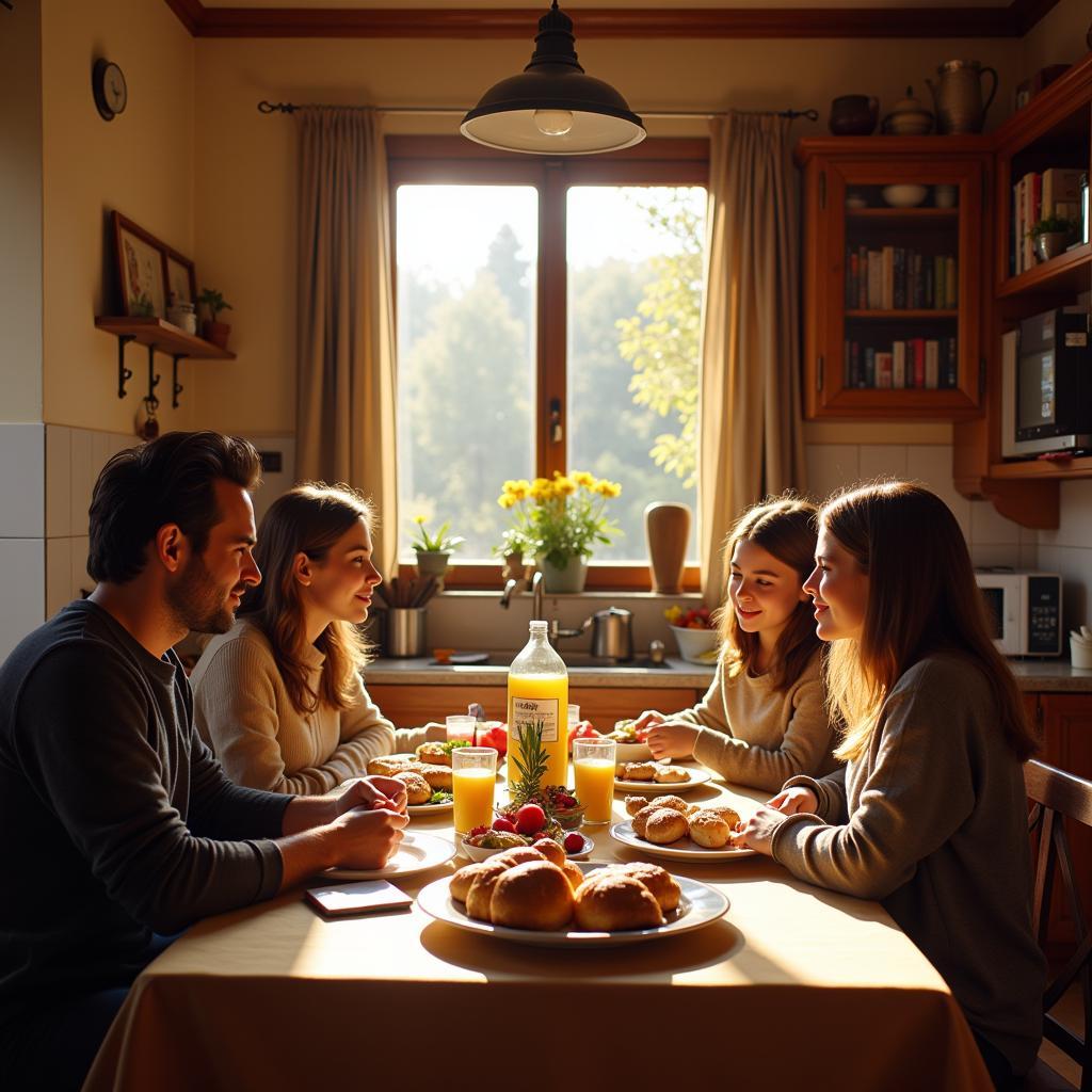 Spanish Family Enjoying Breakfast Together