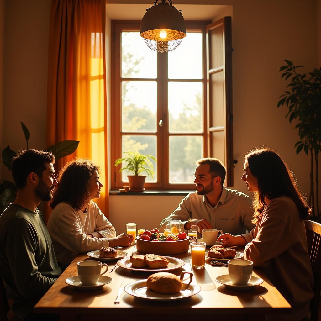 Family enjoying breakfast in a Spanish homestay