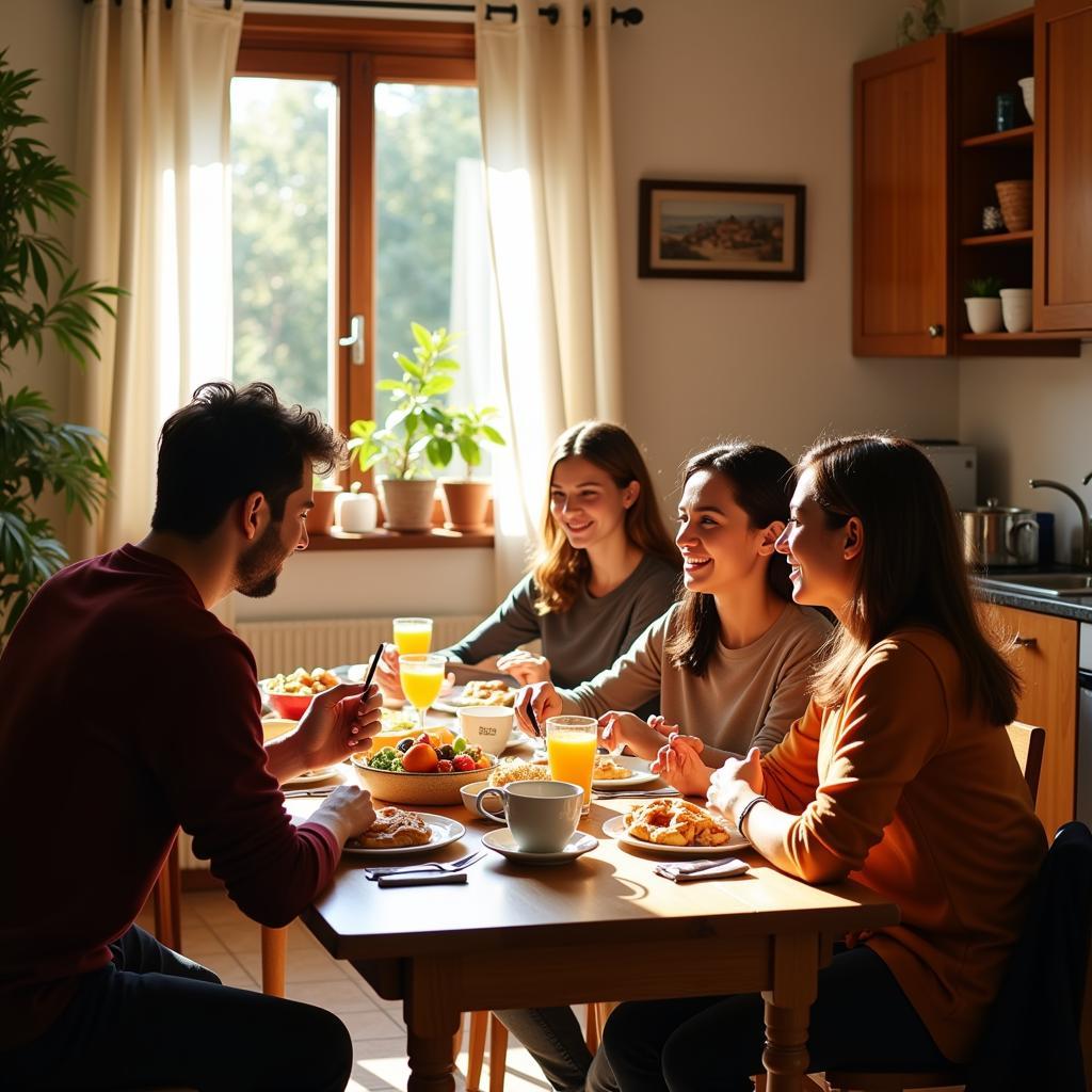 A Spanish Family Enjoying Breakfast Together