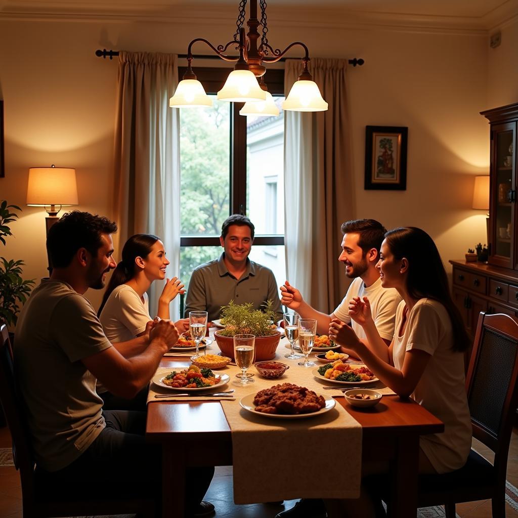 Spanish Family Dining Together in a Homestay