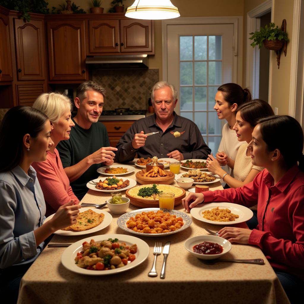 Enjoying a Family Dinner at a Spanish Homestay