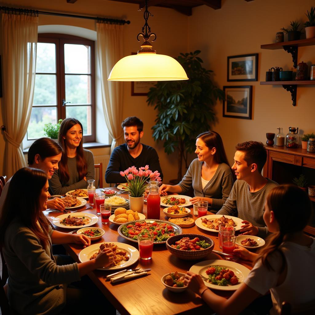 Sharing a Meal with a Spanish Family in a Homestay