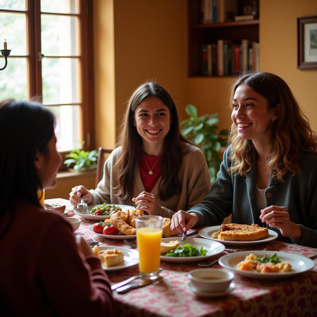 Student having dinner with their Spanish host family