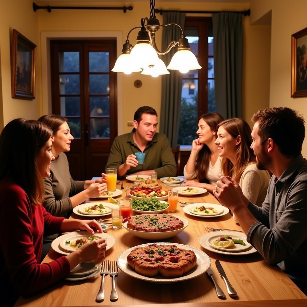 Spanish Family Enjoying Dinner Together in a Homestay