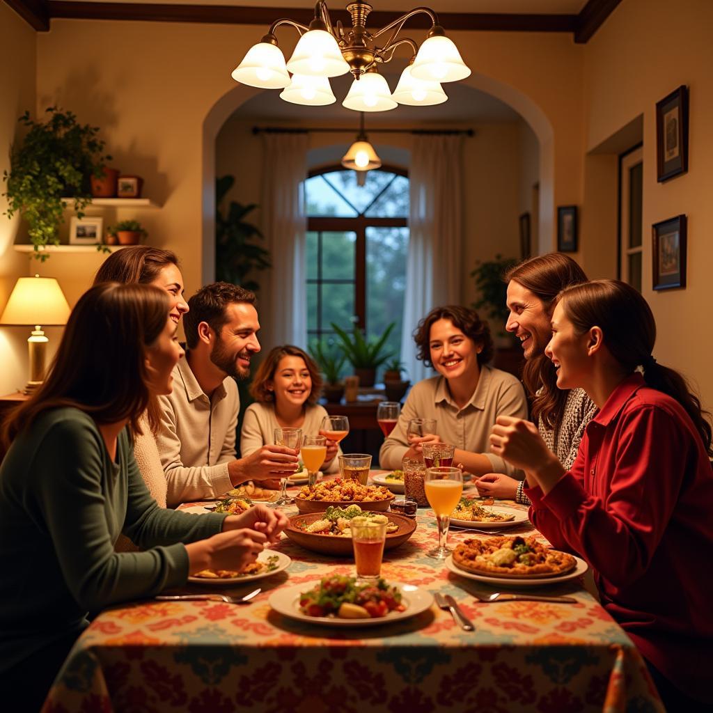 Family dinner in a Spanish homestay