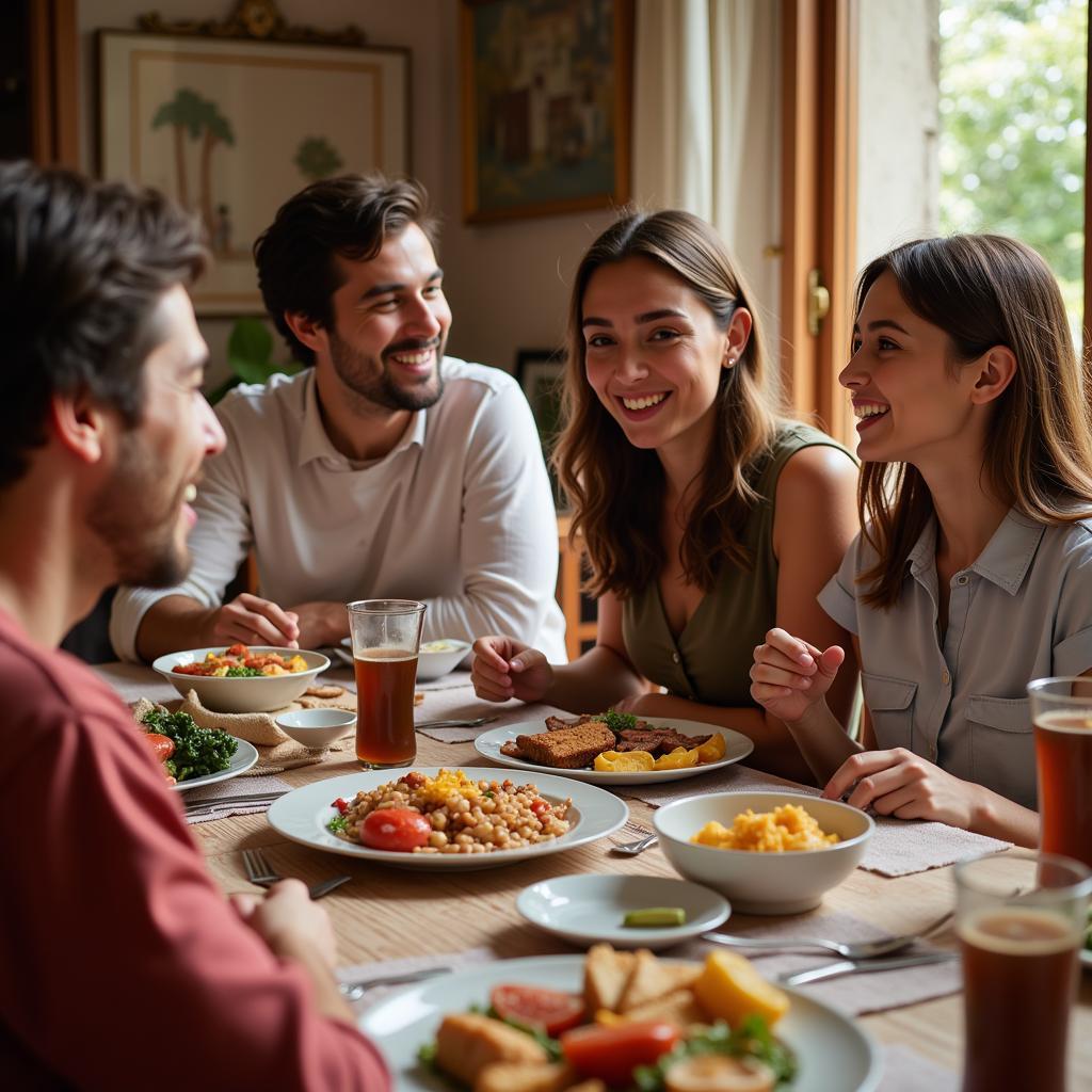 Enjoying a Family Dinner in a Spanish Homestay