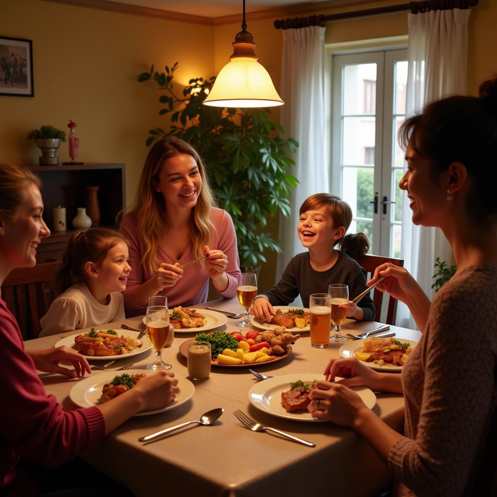 Family dinner at a Spanish homestay