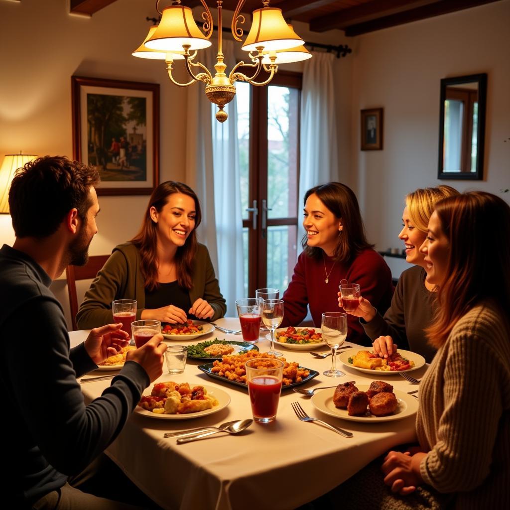 Spanish Family Enjoying Dinner Together