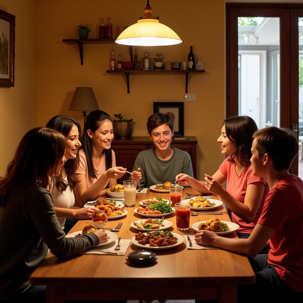 Enjoying a Family Dinner in a Spanish Homestay