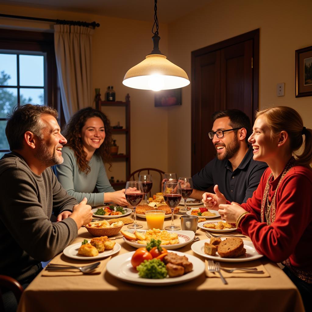 Family dinner in a Spanish homestay