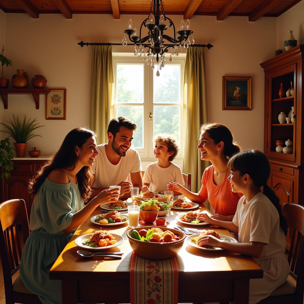 Family dinner in a Spanish homestay