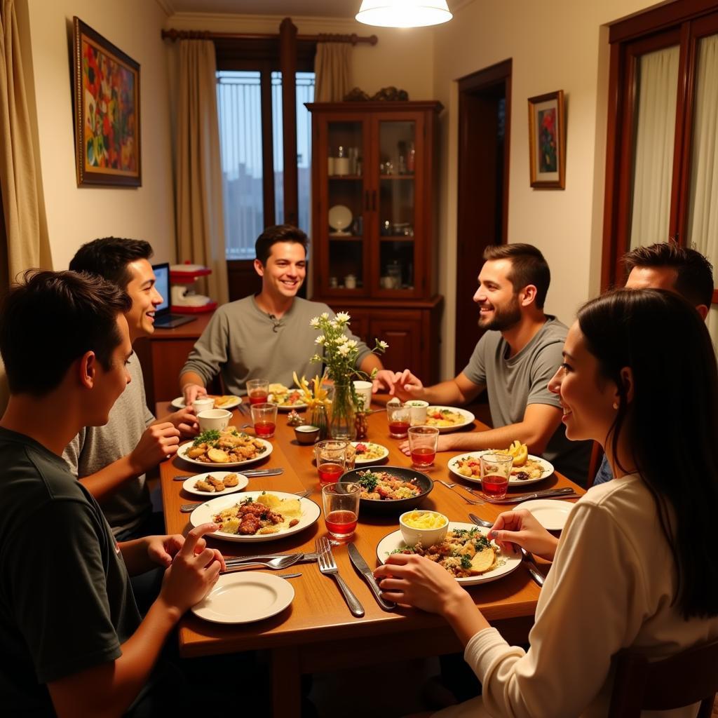 Spanish Family Enjoying Dinner Together in a Homestay