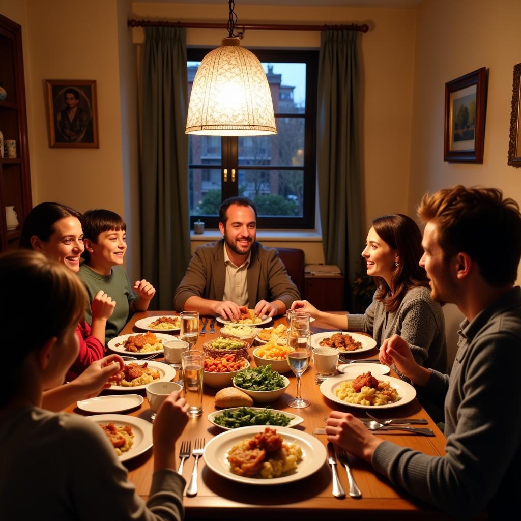 Family dinner in a Spanish Homestay