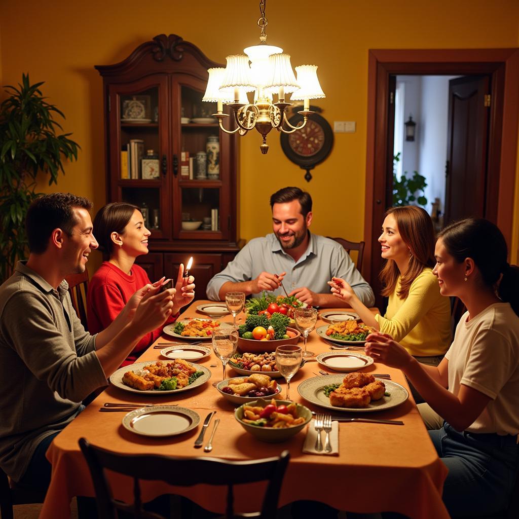 Family dinner in a Spanish homestay