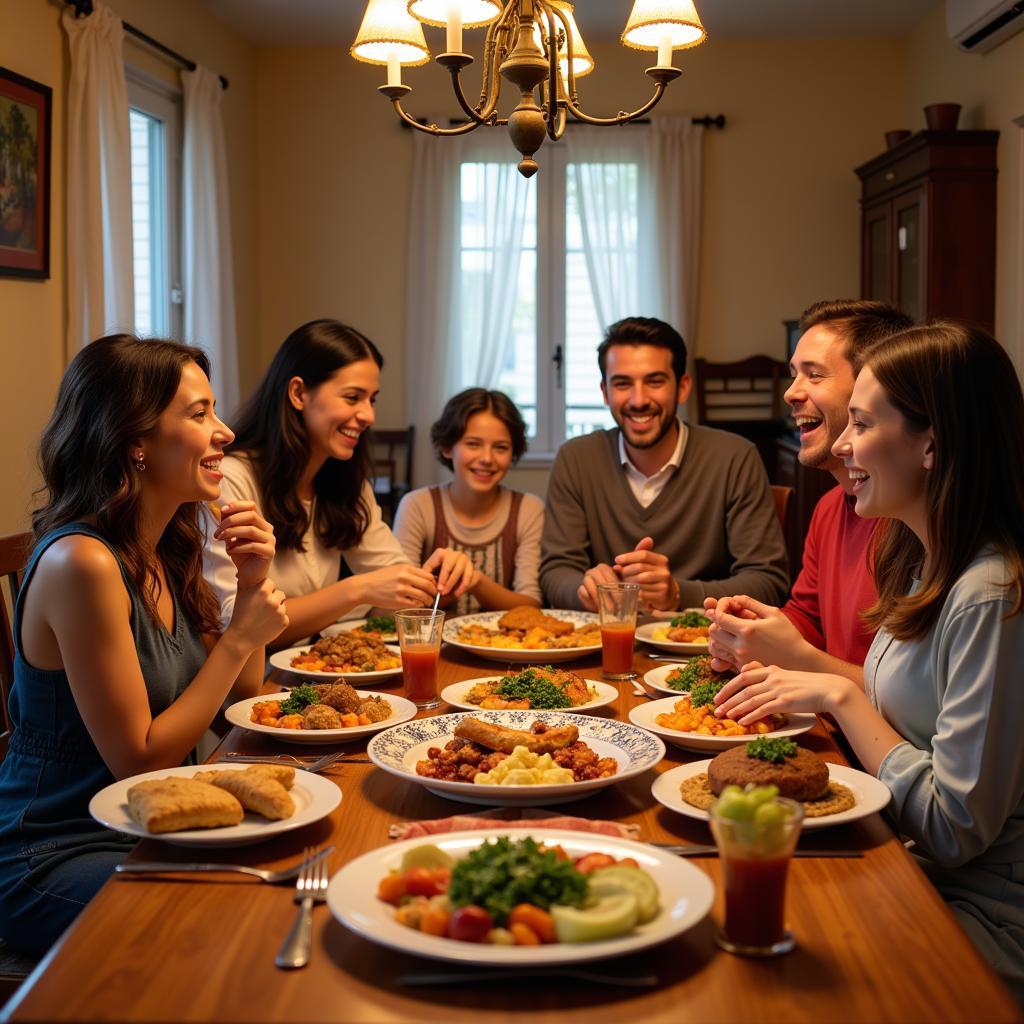 Family dinner in a Spanish homestay