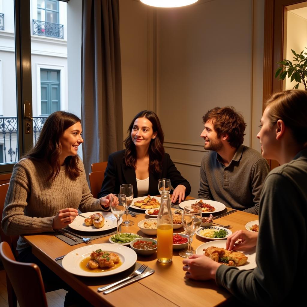 Enjoying a family dinner in a Madrid homestay