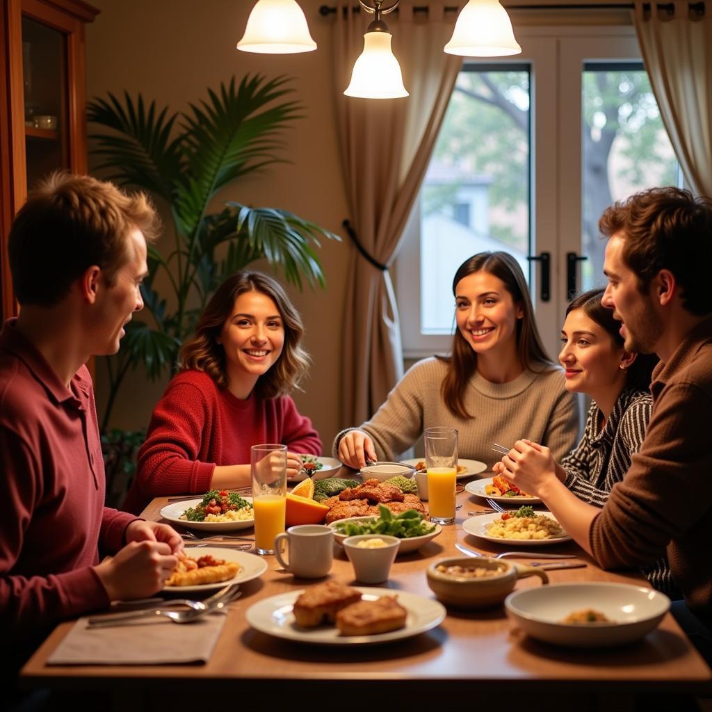 Enjoying a Spanish Homestay Family Meal