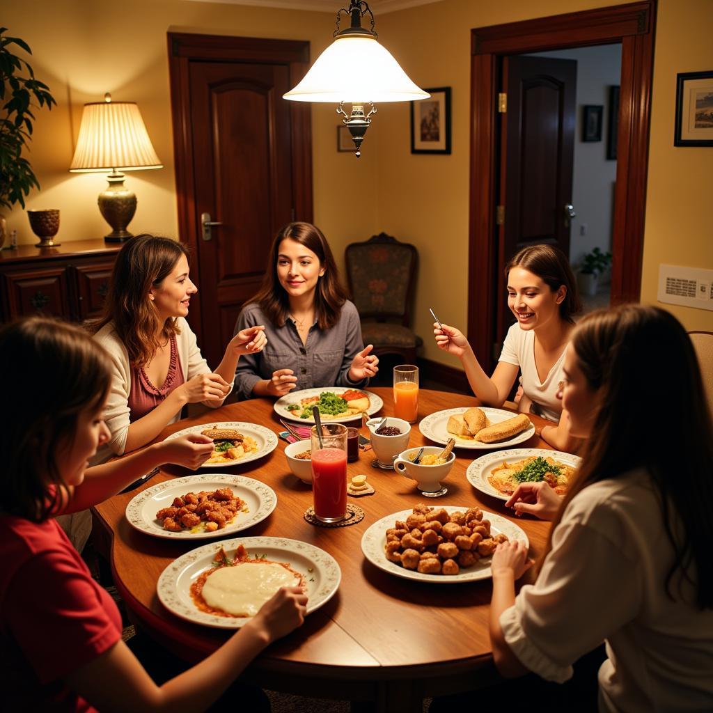 A Spanish Family Enjoying a Traditional Meal Together