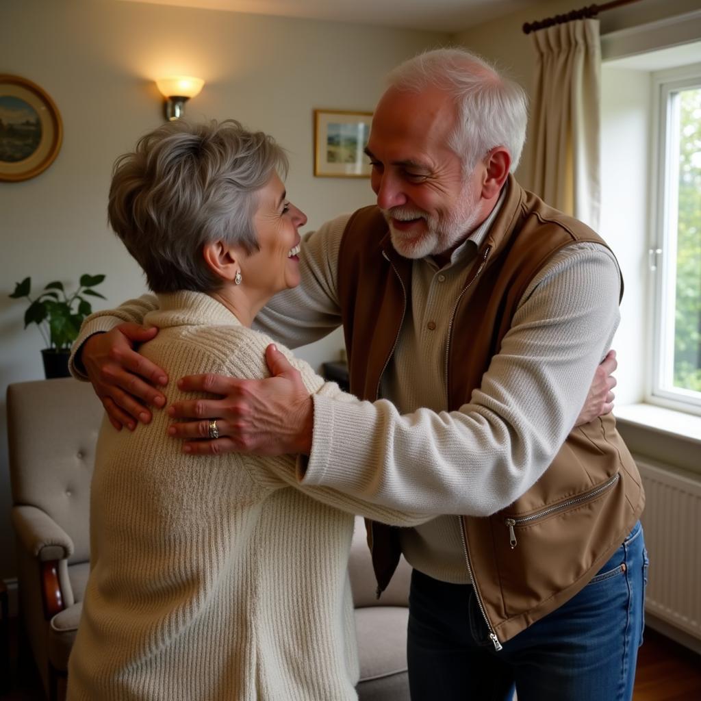 Saying goodbye to homestay host with a hug