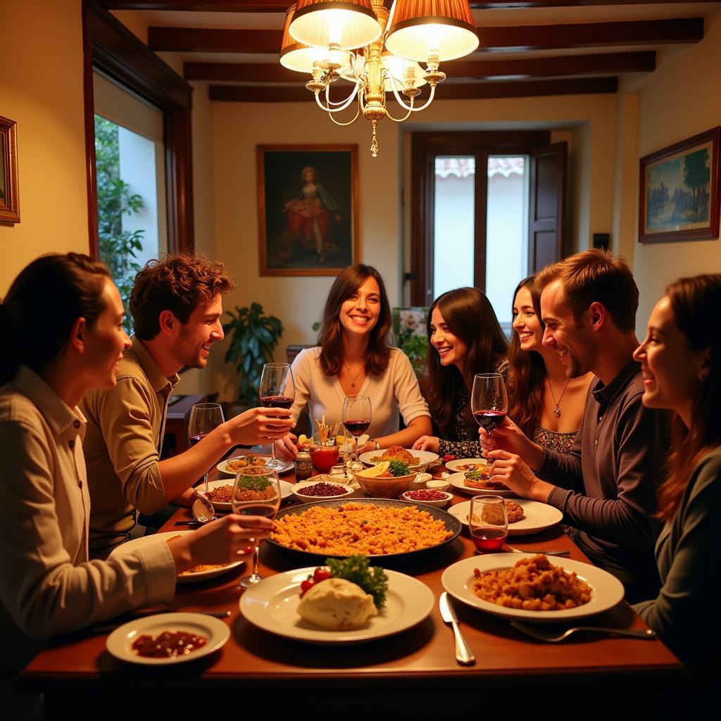 Group Dining in a Spanish Homestay