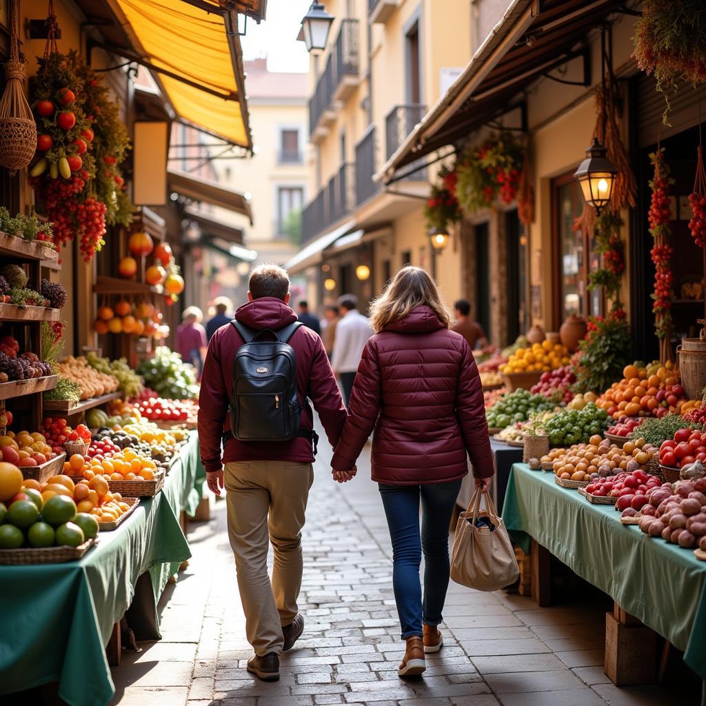 Spanish Homestay Guest Exploring Local Market with Host