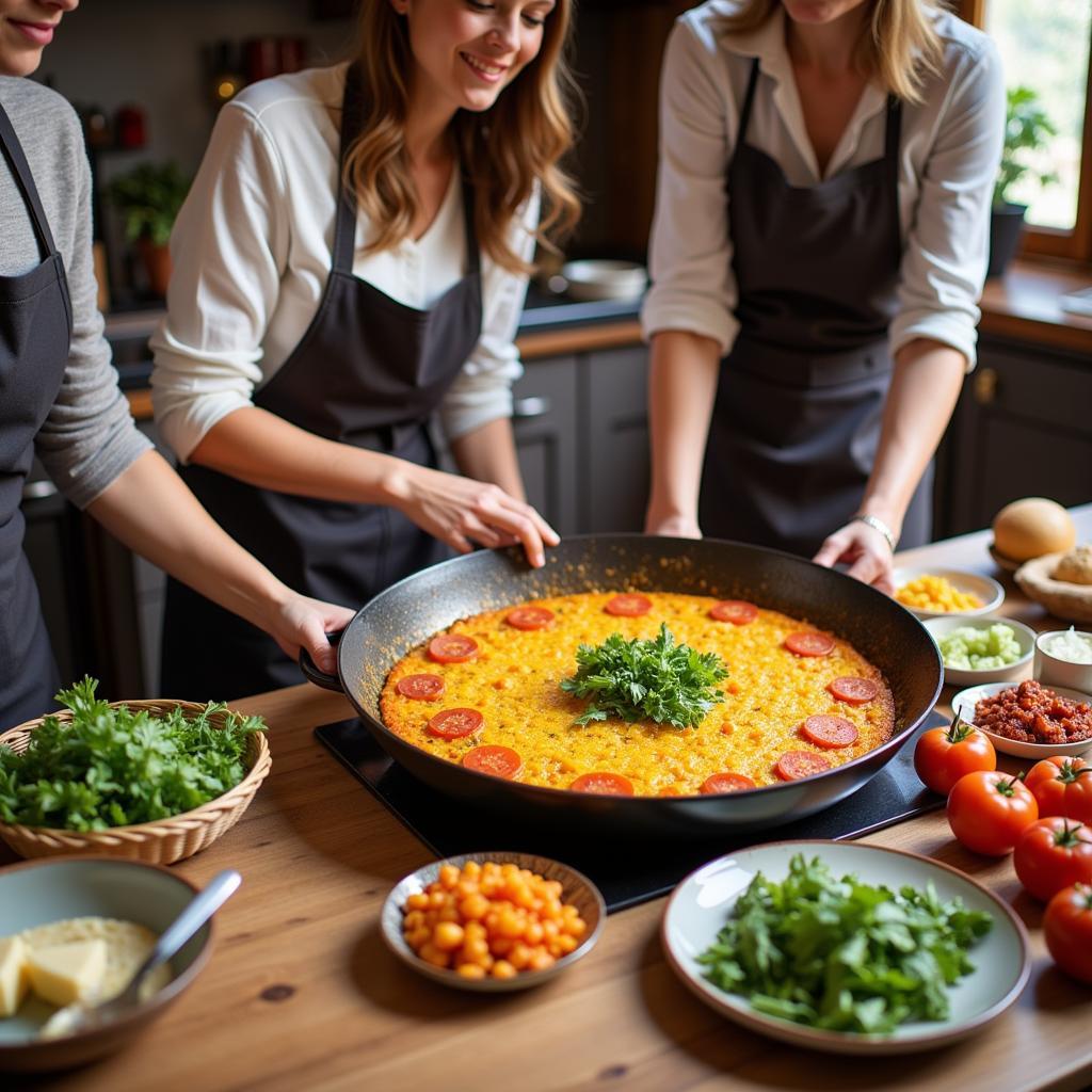 Spanish Homestay Guest Learning Paella