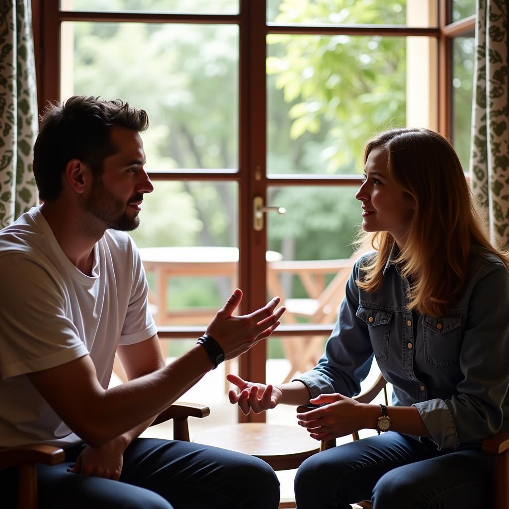 Spanish Homestay Host Sharing Stories with Guest