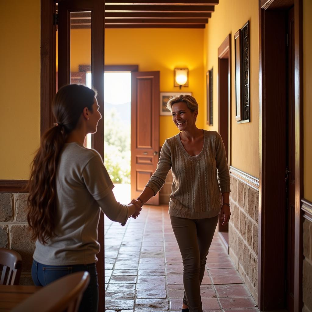 Spanish Homestay Host Welcoming Guest