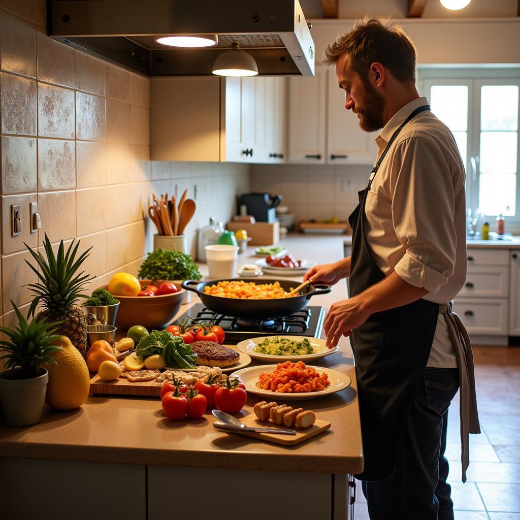 Preparing a traditional Spanish meal in a homestay kitchen